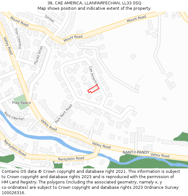 38, CAE AMERICA, LLANFAIRFECHAN, LL33 0SQ: Location map and indicative extent of plot