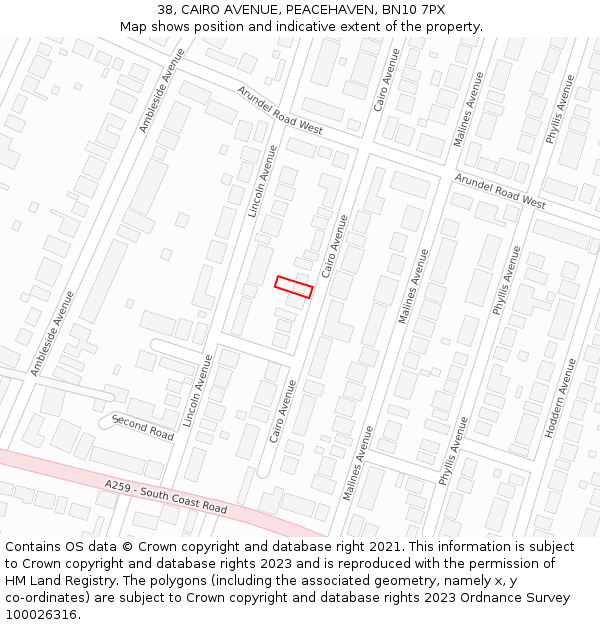 38, CAIRO AVENUE, PEACEHAVEN, BN10 7PX: Location map and indicative extent of plot