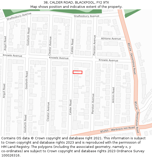 38, CALDER ROAD, BLACKPOOL, FY2 9TX: Location map and indicative extent of plot