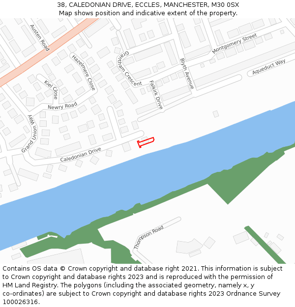 38, CALEDONIAN DRIVE, ECCLES, MANCHESTER, M30 0SX: Location map and indicative extent of plot