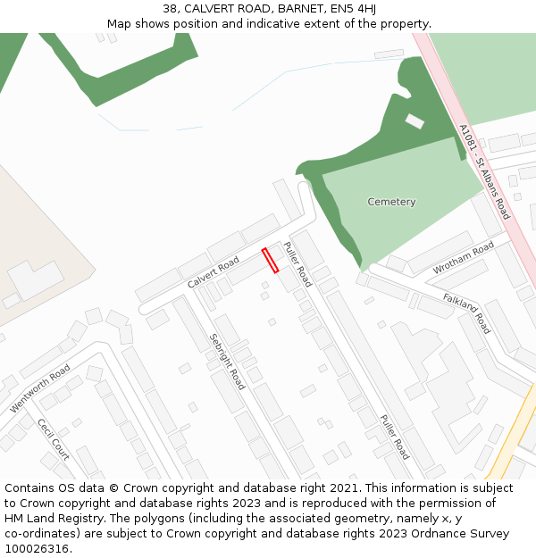 38, CALVERT ROAD, BARNET, EN5 4HJ: Location map and indicative extent of plot