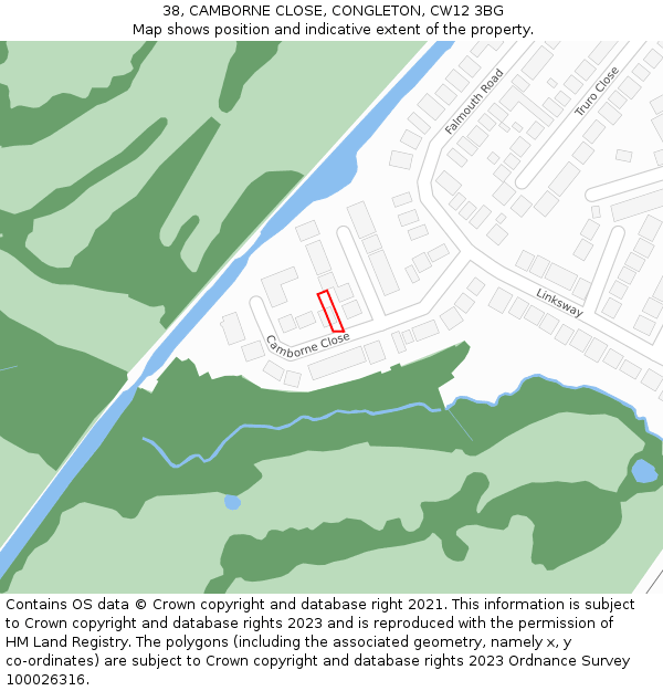 38, CAMBORNE CLOSE, CONGLETON, CW12 3BG: Location map and indicative extent of plot