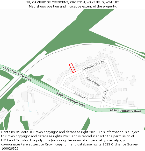 38, CAMBRIDGE CRESCENT, CROFTON, WAKEFIELD, WF4 1RZ: Location map and indicative extent of plot