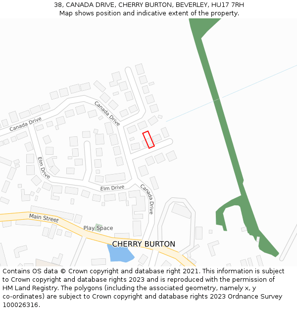 38, CANADA DRIVE, CHERRY BURTON, BEVERLEY, HU17 7RH: Location map and indicative extent of plot