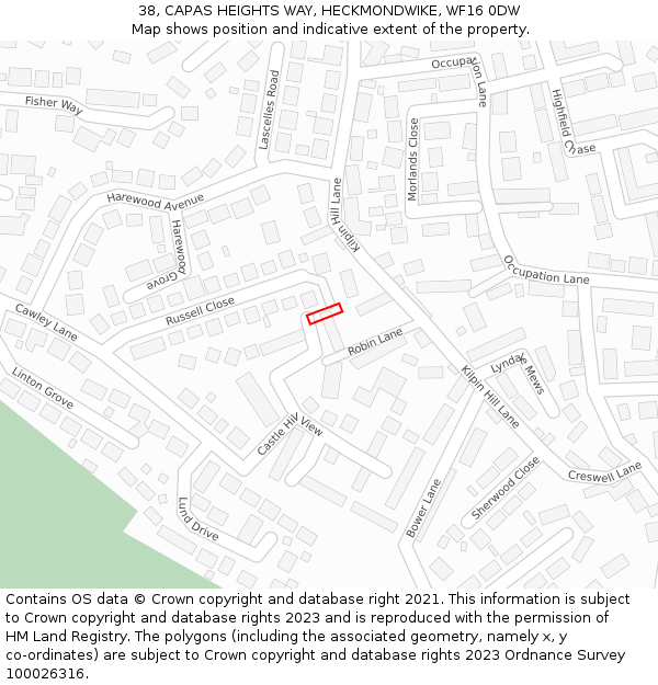 38, CAPAS HEIGHTS WAY, HECKMONDWIKE, WF16 0DW: Location map and indicative extent of plot