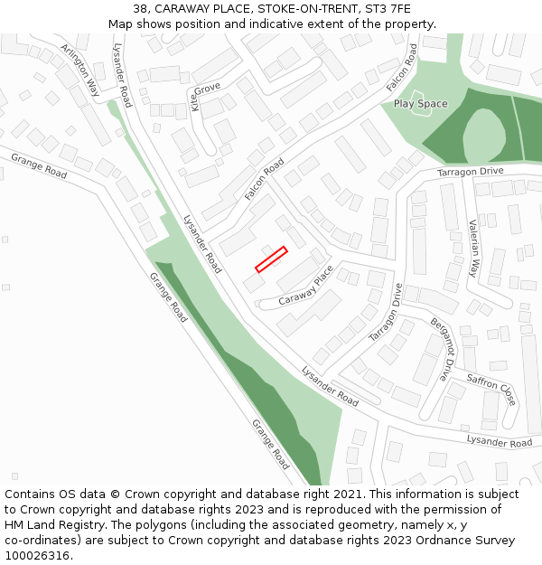 38, CARAWAY PLACE, STOKE-ON-TRENT, ST3 7FE: Location map and indicative extent of plot