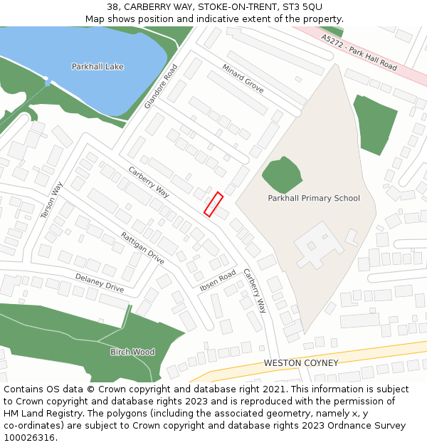 38, CARBERRY WAY, STOKE-ON-TRENT, ST3 5QU: Location map and indicative extent of plot