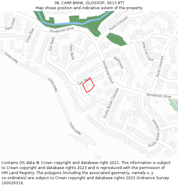 38, CARR BANK, GLOSSOP, SK13 8TT: Location map and indicative extent of plot