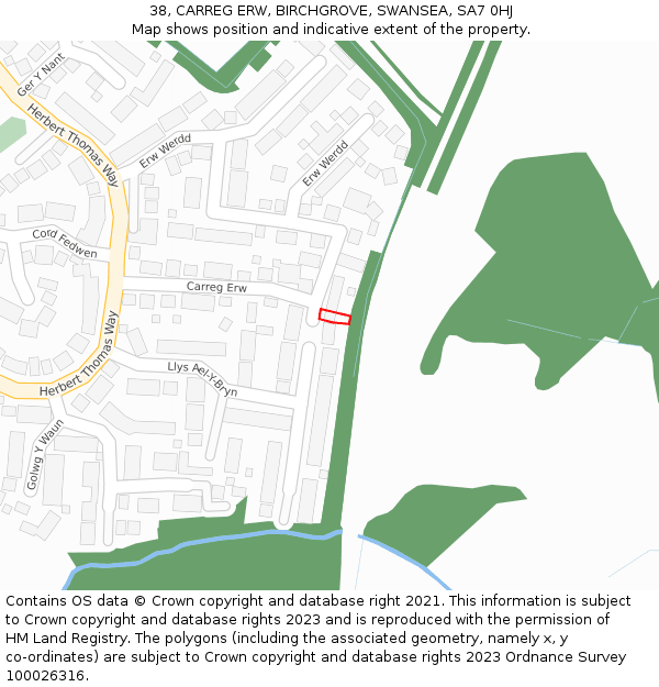 38, CARREG ERW, BIRCHGROVE, SWANSEA, SA7 0HJ: Location map and indicative extent of plot