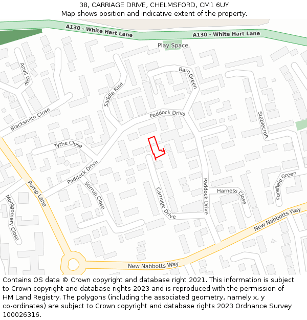 38, CARRIAGE DRIVE, CHELMSFORD, CM1 6UY: Location map and indicative extent of plot