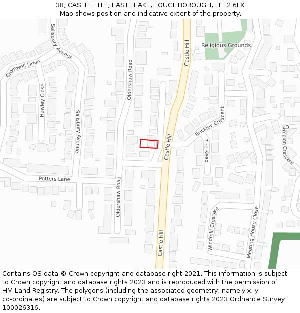 38, CASTLE HILL, EAST LEAKE, LOUGHBOROUGH, LE12 6LX: Location map and indicative extent of plot