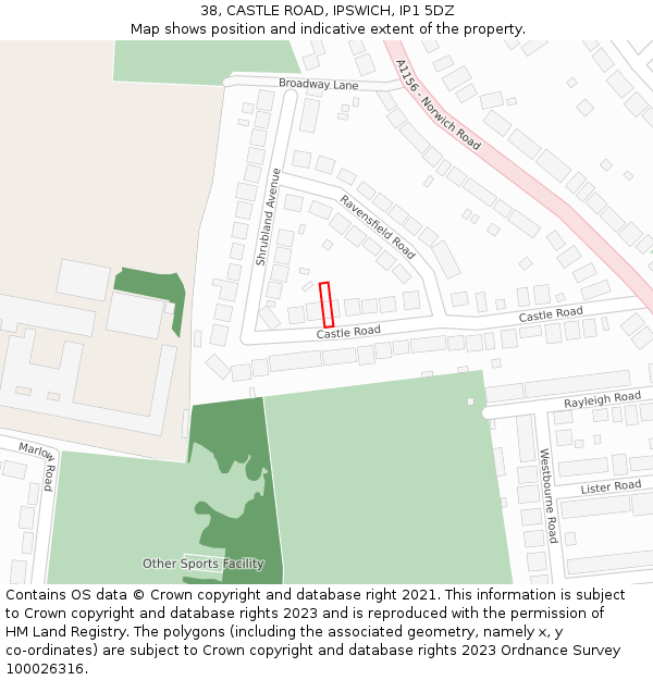 38, CASTLE ROAD, IPSWICH, IP1 5DZ: Location map and indicative extent of plot