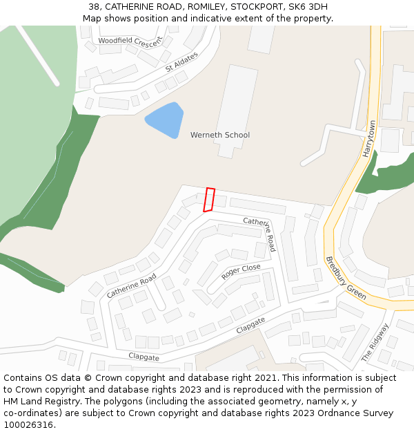 38, CATHERINE ROAD, ROMILEY, STOCKPORT, SK6 3DH: Location map and indicative extent of plot