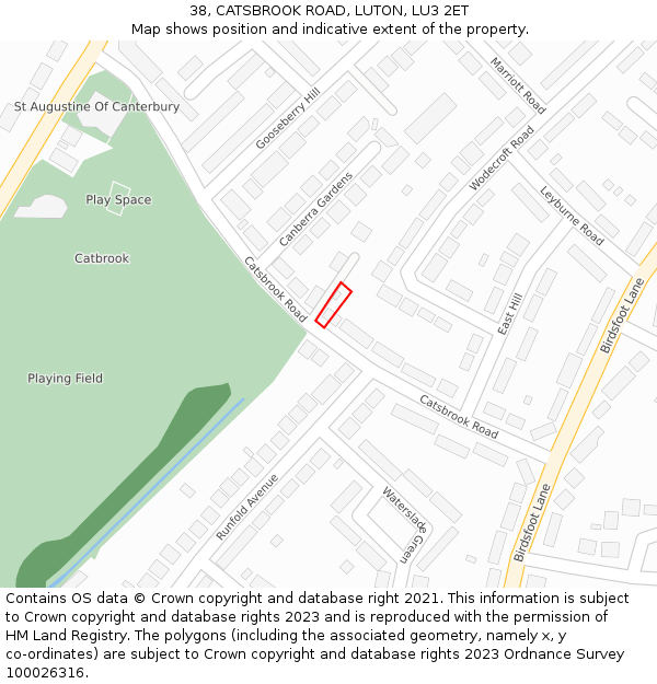 38, CATSBROOK ROAD, LUTON, LU3 2ET: Location map and indicative extent of plot