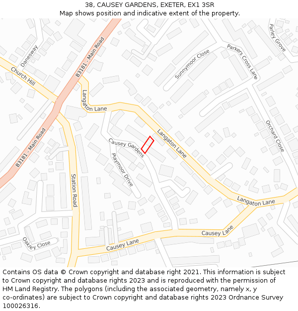 38, CAUSEY GARDENS, EXETER, EX1 3SR: Location map and indicative extent of plot