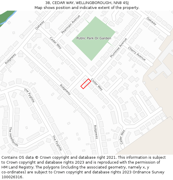 38, CEDAR WAY, WELLINGBOROUGH, NN8 4SJ: Location map and indicative extent of plot