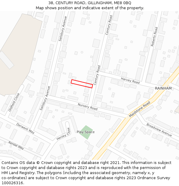 38, CENTURY ROAD, GILLINGHAM, ME8 0BQ: Location map and indicative extent of plot