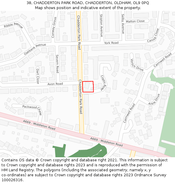 38, CHADDERTON PARK ROAD, CHADDERTON, OLDHAM, OL9 0PQ: Location map and indicative extent of plot