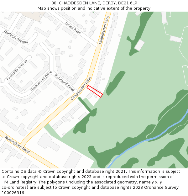 38, CHADDESDEN LANE, DERBY, DE21 6LP: Location map and indicative extent of plot