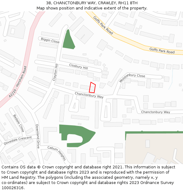 38, CHANCTONBURY WAY, CRAWLEY, RH11 8TH: Location map and indicative extent of plot