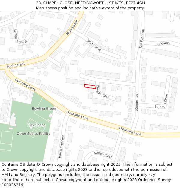 38, CHAPEL CLOSE, NEEDINGWORTH, ST IVES, PE27 4SH: Location map and indicative extent of plot