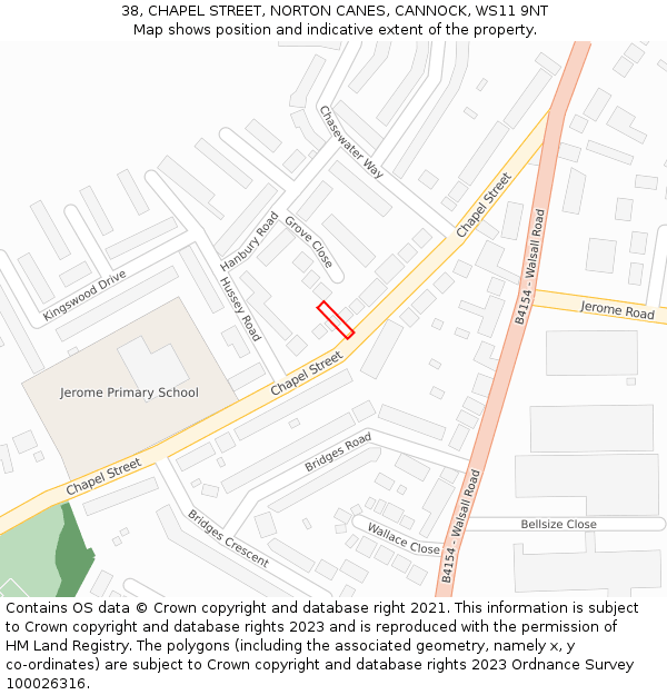 38, CHAPEL STREET, NORTON CANES, CANNOCK, WS11 9NT: Location map and indicative extent of plot