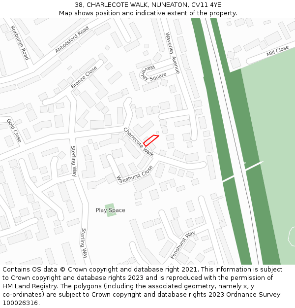 38, CHARLECOTE WALK, NUNEATON, CV11 4YE: Location map and indicative extent of plot