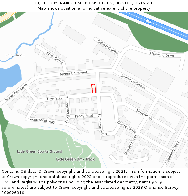 38, CHERRY BANKS, EMERSONS GREEN, BRISTOL, BS16 7HZ: Location map and indicative extent of plot