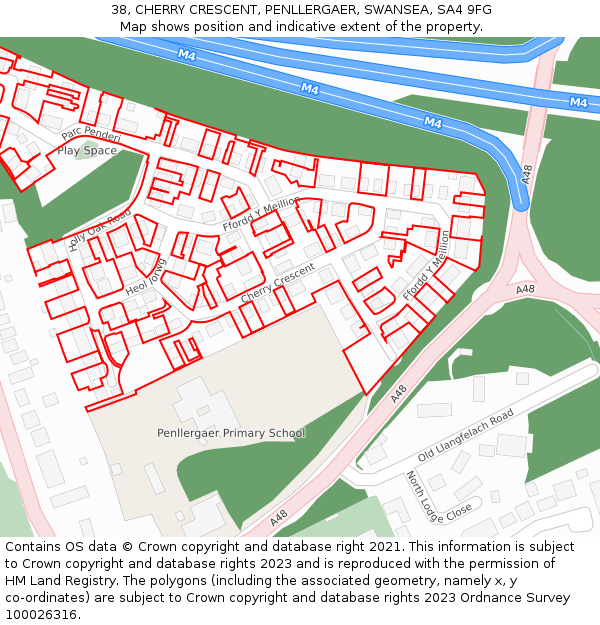 38, CHERRY CRESCENT, PENLLERGAER, SWANSEA, SA4 9FG: Location map and indicative extent of plot