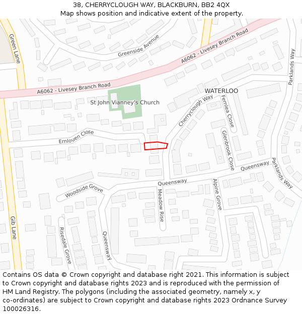 38, CHERRYCLOUGH WAY, BLACKBURN, BB2 4QX: Location map and indicative extent of plot