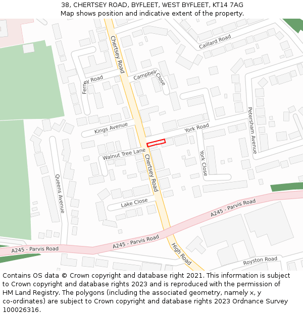 38, CHERTSEY ROAD, BYFLEET, WEST BYFLEET, KT14 7AG: Location map and indicative extent of plot