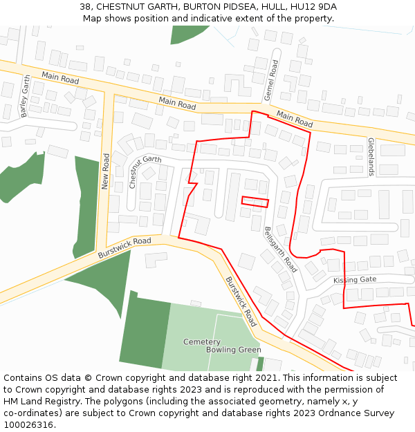 38, CHESTNUT GARTH, BURTON PIDSEA, HULL, HU12 9DA: Location map and indicative extent of plot