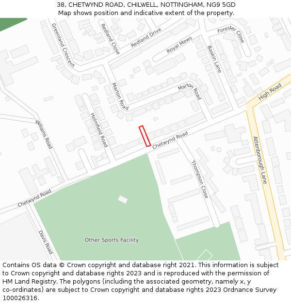 38, CHETWYND ROAD, CHILWELL, NOTTINGHAM, NG9 5GD: Location map and indicative extent of plot