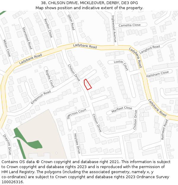 38, CHILSON DRIVE, MICKLEOVER, DERBY, DE3 0PG: Location map and indicative extent of plot