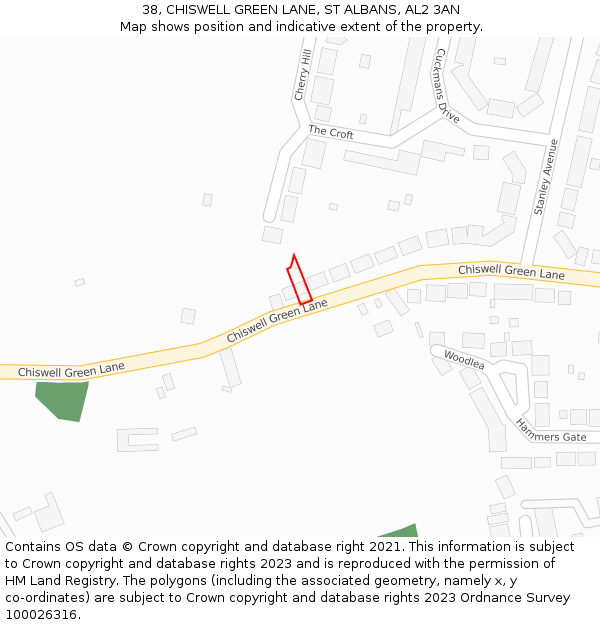 38, CHISWELL GREEN LANE, ST ALBANS, AL2 3AN: Location map and indicative extent of plot