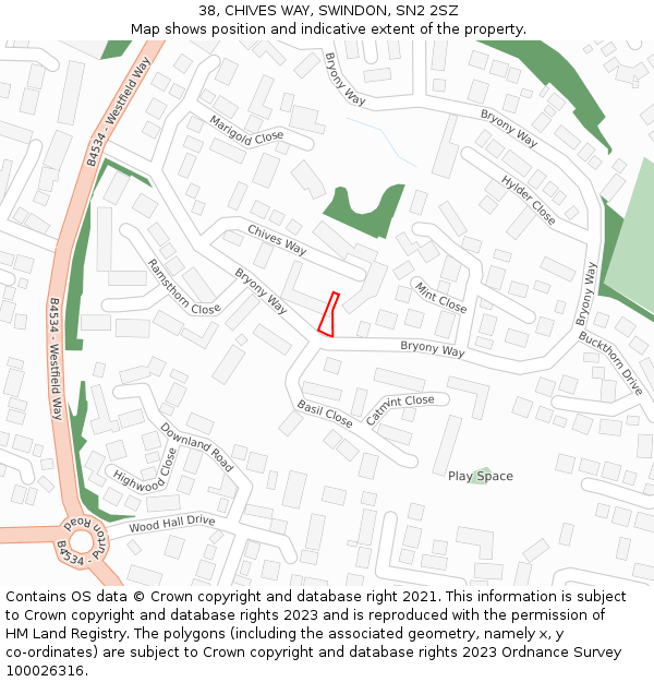 38, CHIVES WAY, SWINDON, SN2 2SZ: Location map and indicative extent of plot