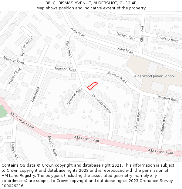 38, CHRISMAS AVENUE, ALDERSHOT, GU12 4PJ: Location map and indicative extent of plot