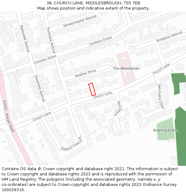 38, CHURCH LANE, MIDDLESBROUGH, TS5 7EB: Location map and indicative extent of plot