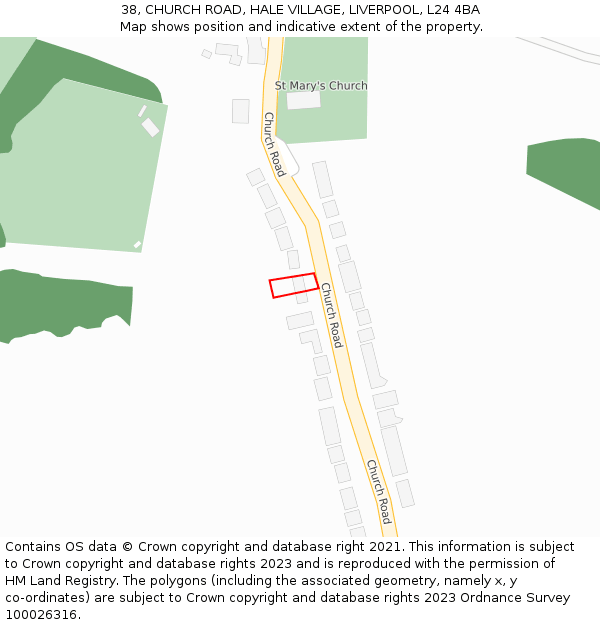 38, CHURCH ROAD, HALE VILLAGE, LIVERPOOL, L24 4BA: Location map and indicative extent of plot