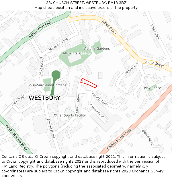 38, CHURCH STREET, WESTBURY, BA13 3BZ: Location map and indicative extent of plot