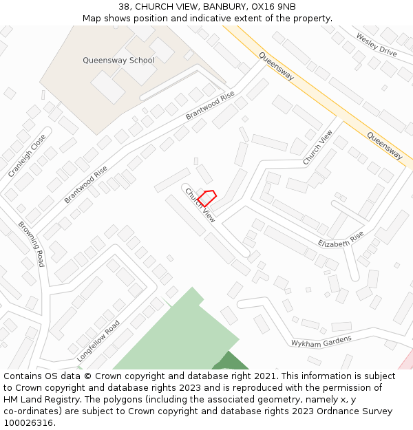 38, CHURCH VIEW, BANBURY, OX16 9NB: Location map and indicative extent of plot