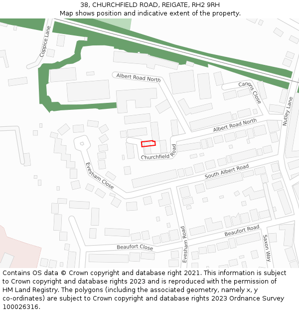 38, CHURCHFIELD ROAD, REIGATE, RH2 9RH: Location map and indicative extent of plot