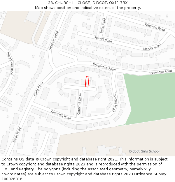 38, CHURCHILL CLOSE, DIDCOT, OX11 7BX: Location map and indicative extent of plot