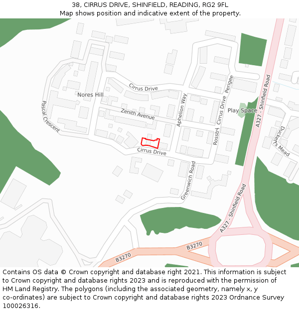 38, CIRRUS DRIVE, SHINFIELD, READING, RG2 9FL: Location map and indicative extent of plot