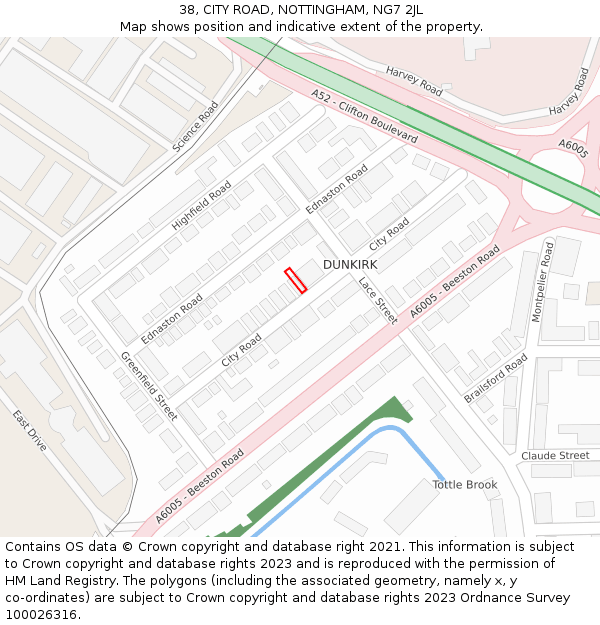 38, CITY ROAD, NOTTINGHAM, NG7 2JL: Location map and indicative extent of plot