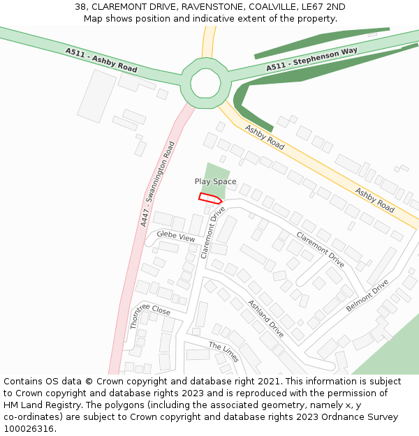 38, CLAREMONT DRIVE, RAVENSTONE, COALVILLE, LE67 2ND: Location map and indicative extent of plot