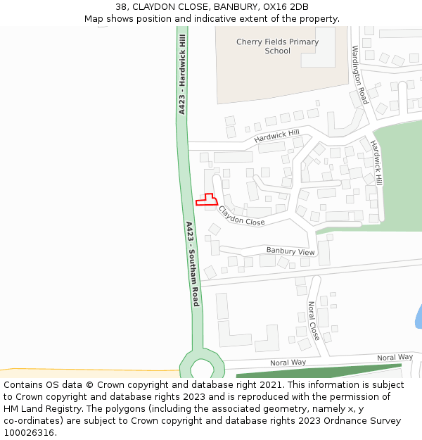 38, CLAYDON CLOSE, BANBURY, OX16 2DB: Location map and indicative extent of plot