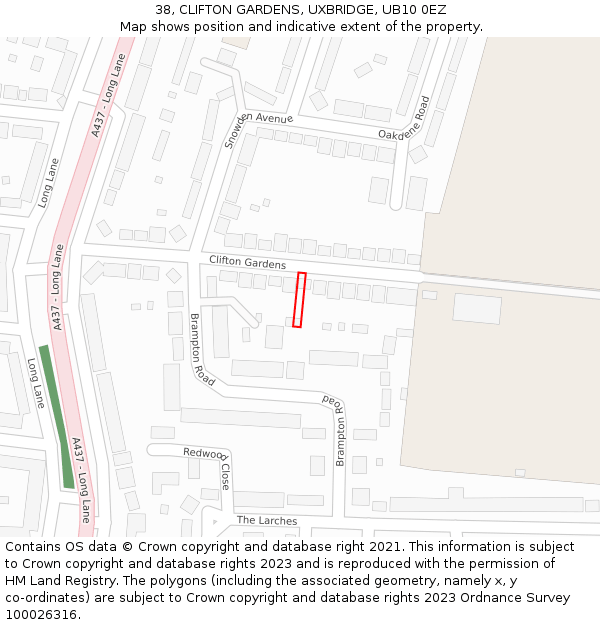 38, CLIFTON GARDENS, UXBRIDGE, UB10 0EZ: Location map and indicative extent of plot