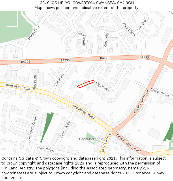 38, CLOS HELYG, GOWERTON, SWANSEA, SA4 3GH: Location map and indicative extent of plot