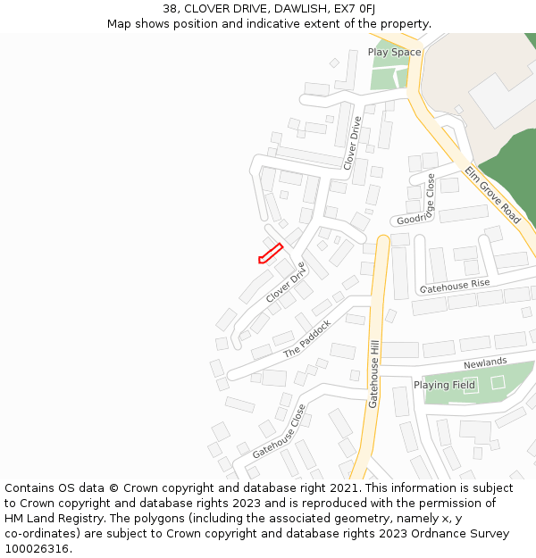 38, CLOVER DRIVE, DAWLISH, EX7 0FJ: Location map and indicative extent of plot